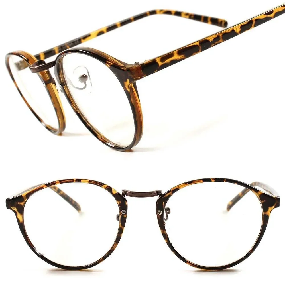 Round Vintage Retro Cool Mens Womens Black Thin Frame Clear Lens Glasses C89